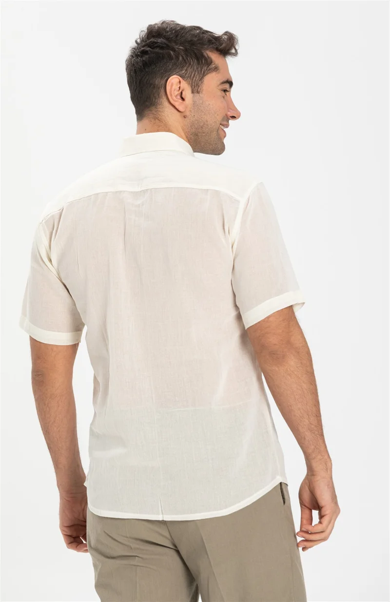 Ören Bayan Short Sleeve Şile Cloth Single Pocket Men's Shirt Cream 3002