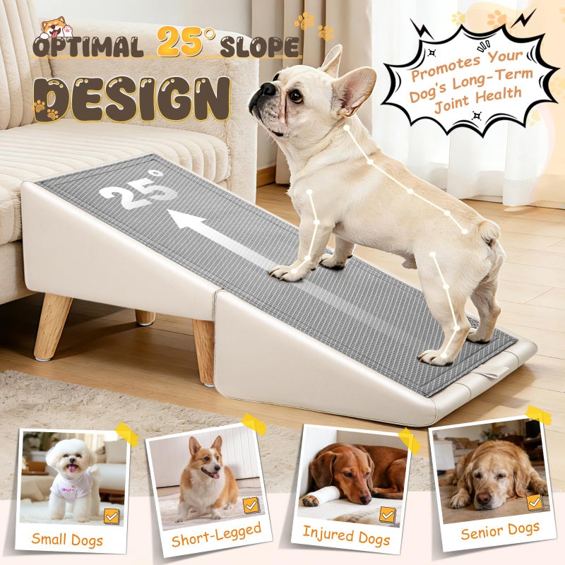 BBTANG Dog Stairs for Small Dogs 16" H - Upgraded Non-Slip Dog Ramp for Bed and Couch, Foldable 2-in-1 Pet Ramp and Ottoman, Pet Stairs for Puppy, Pet Steps with Solid Wood Frame (Beige) - Image 3