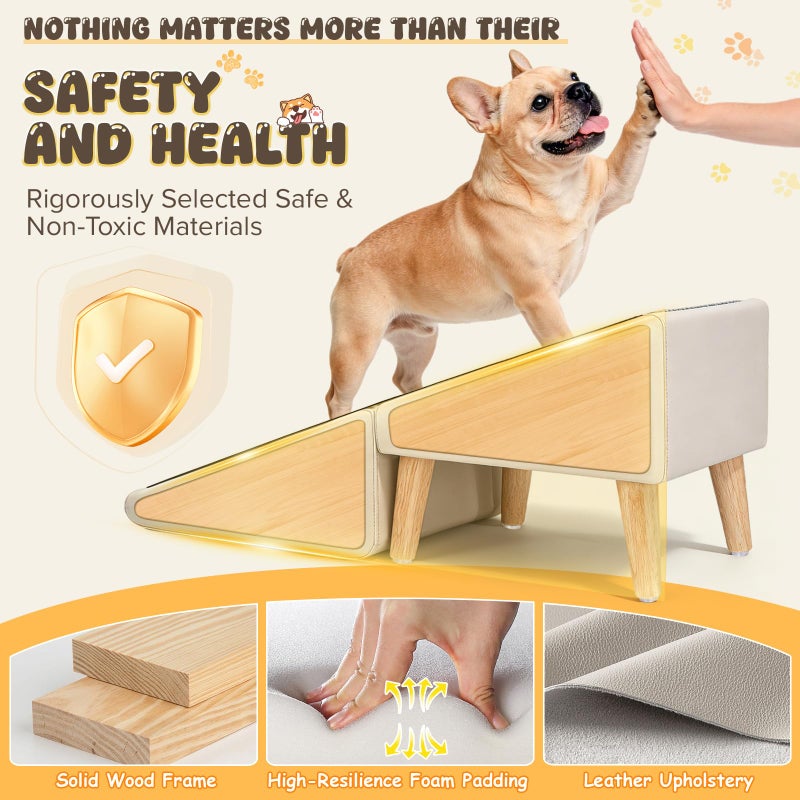 BBTANG Dog Stairs for Small Dogs 16" H - Upgraded Non-Slip Dog Ramp for Bed and Couch, Foldable 2-in-1 Pet Ramp and Ottoman, Pet Stairs for Puppy, Pet Steps with Solid Wood Frame (Beige) - Image 5