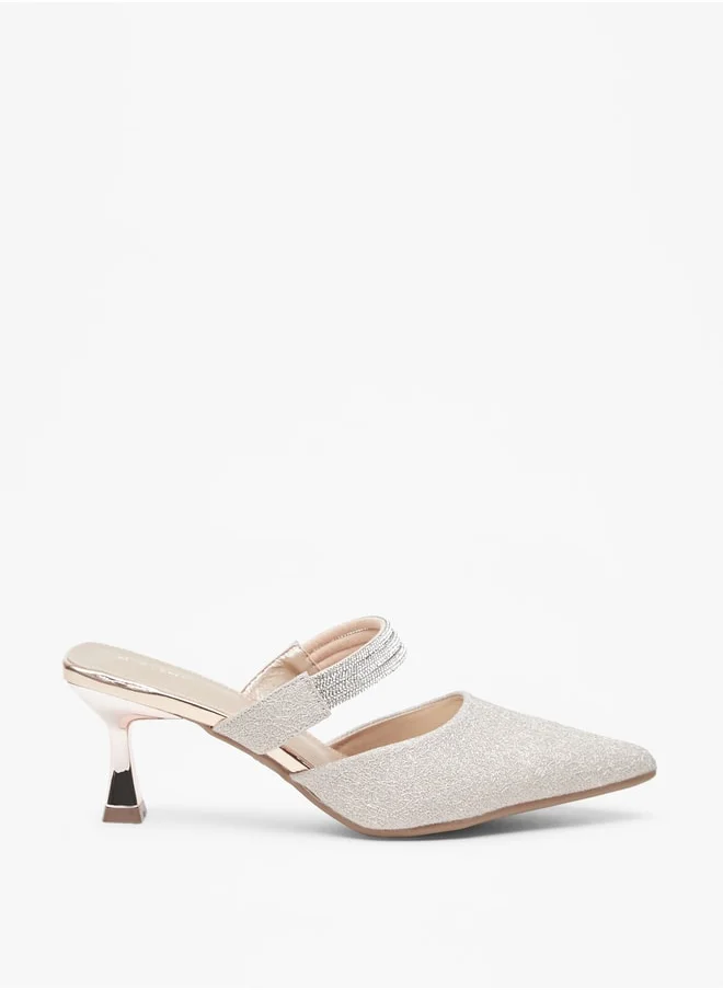 فلورا بيلا Women's Embellished Slip-On Mules with Flared Heels