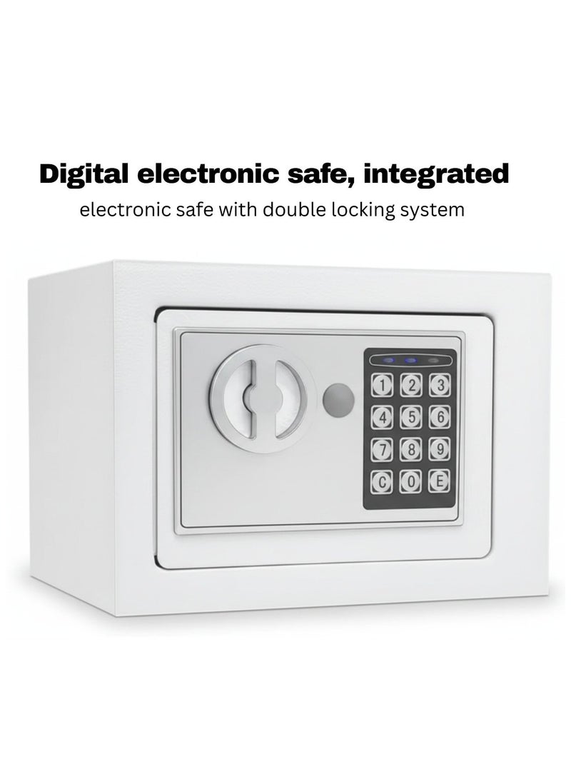 Compact Electronic Safe with Dual Locking System - Secure Storage for Money, Jewelry, Documents, and Valuables - Fireproof Security Box for Home, Office, or Hotel (White) 27X22x23 cm - Image 2