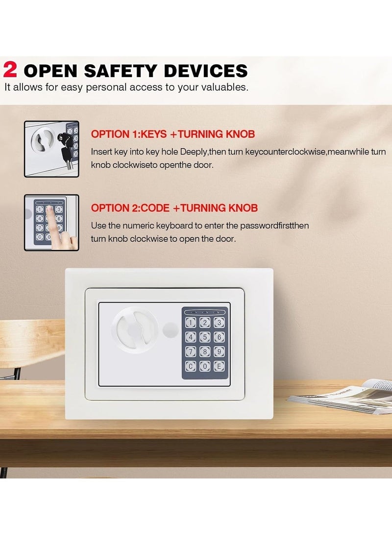 Compact Electronic Safe with Dual Locking System - Secure Storage for Money, Jewelry, Documents, and Valuables - Fireproof Security Box for Home, Office, or Hotel (White) 27X22x23 cm - Image 4