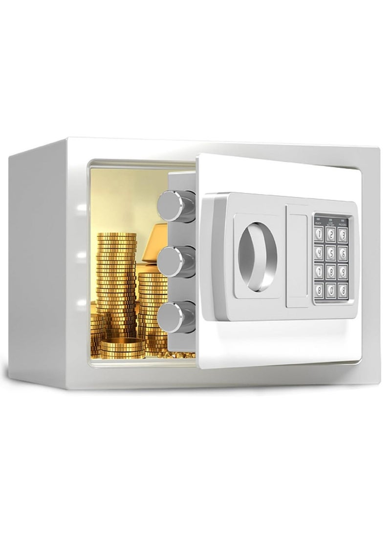 Compact Electronic Safe with Dual Locking System - Secure Storage for Money, Jewelry, Documents, and Valuables - Fireproof Security Box for Home, Office, or Hotel (White) 27X22x23 cm - Image 1