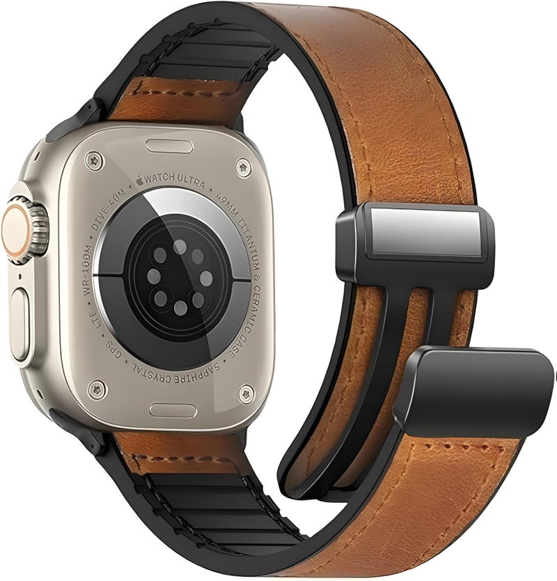 NEXT STORE Magnetic Leather Folding Strap for Apple Watch 38–49mm Ultra/SE2/Series 9–1 - Image 1