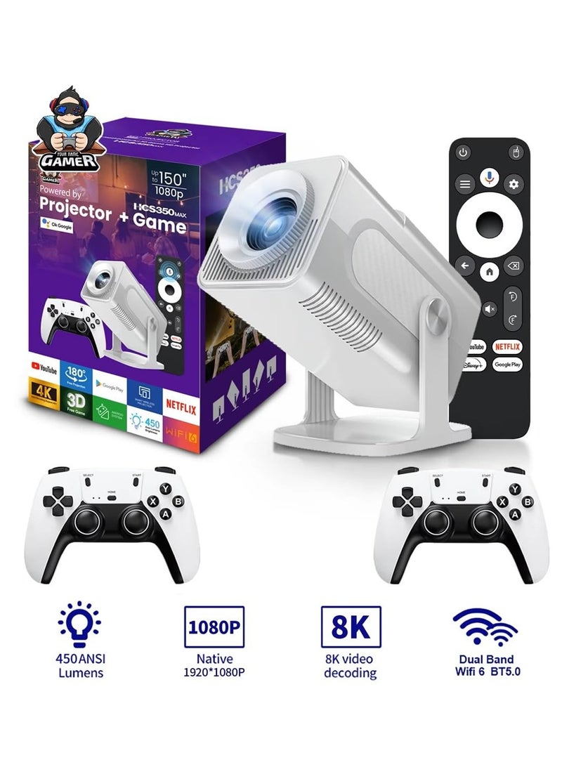 Topleo HCS350 Pro Android 11 Gaming Projector 64GB TF Card Wireless Gaming Controller Dual WIFI1920*1080P Home Theater Portable Projector (Hcs350pro White) - Image 2