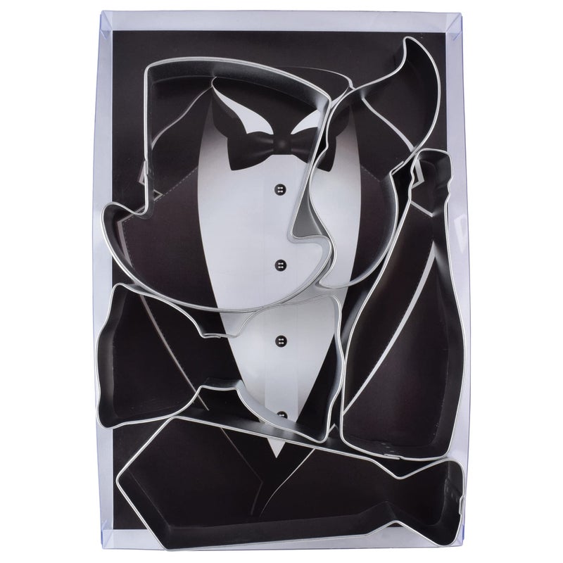 R&M RM International Handsome Gents Cookie Cutters Bow Tie Top Hat Moustache Champagne Bottle Neck Tie 5Piece SetMulticolor 