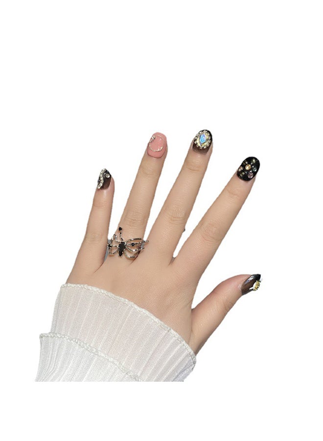 SCHAVO 10 Pieces Black Series Short Square and Round Wearable Fake Nails Set with Sweet and Cool Style - Image 5