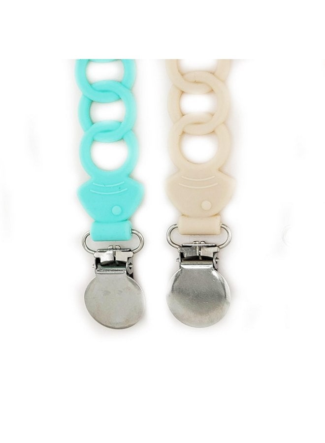 Bebe Mondo Pacifier Clip for Baby Boy Girl Pacifier Holder Silicone Pacifier Clips for Boys Girls Newborn Birthday Baby Shower Soothie - Set of 2 with Metal Clip (Fish) - Image 1