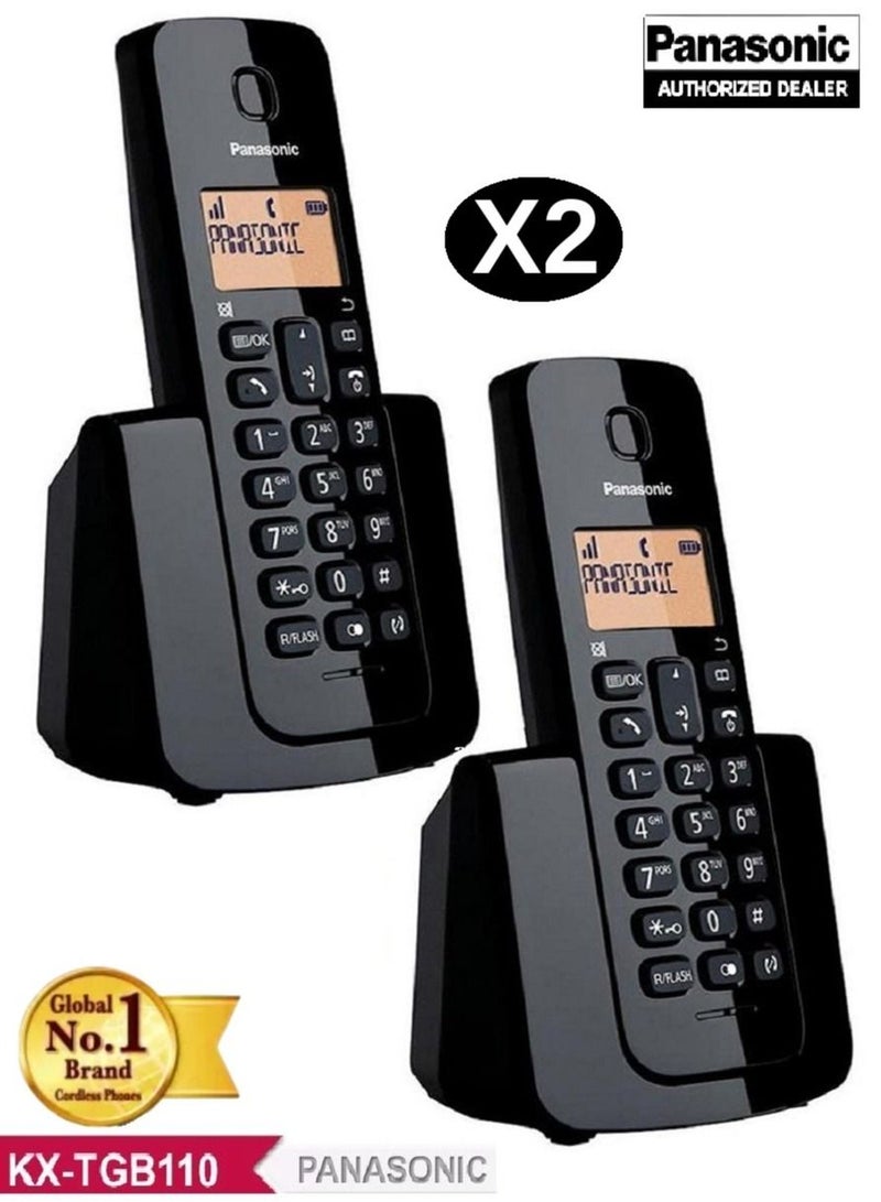 Panasonic KX-TGB110 Digital Cordless Landline Telephone With Caller ID Black (2 pieces) - Image 1