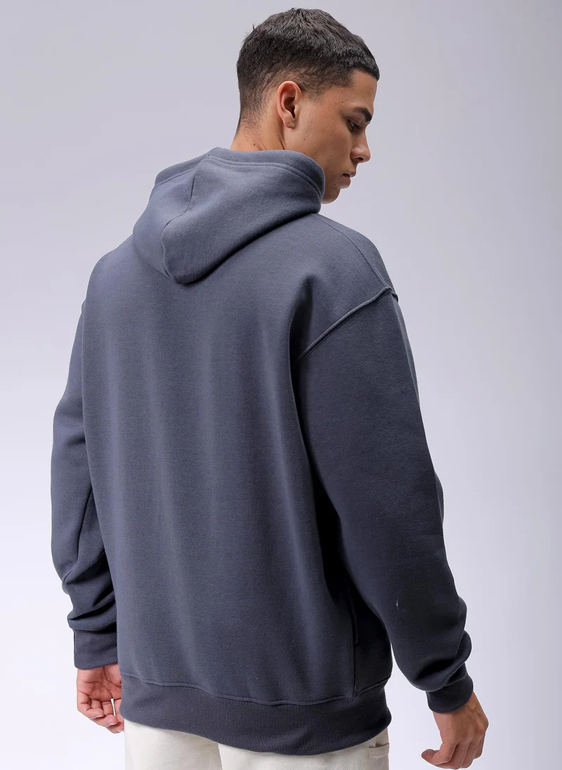 ذا انديان كراج كو Men Oversized Solid Overhead Hooded Sweatshirt