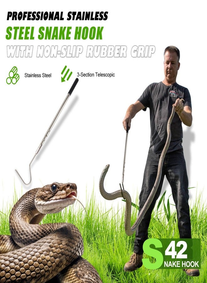 Smarkey Snake Hook, Snake Grabber Tool Heavy Duty with 42 Inch Extensible Stainless Steel, Snake Tongs Stick for Rattlesnake, Copperhead Snake, Ball Python, Rattle, Cobra, Corn, Rosy Boas - Image 2