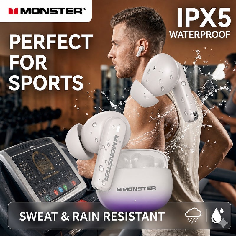 Monster XT02 Wireless Earbuds Bluetooth 5.4, -32dB ANC Noise Cancelling Earphones, Deep Bass Stereo, Low Latency Gaming Headphones, 30H Playtime, IPX5 Waterproof, Touch Control for Any Occasion - Image 5