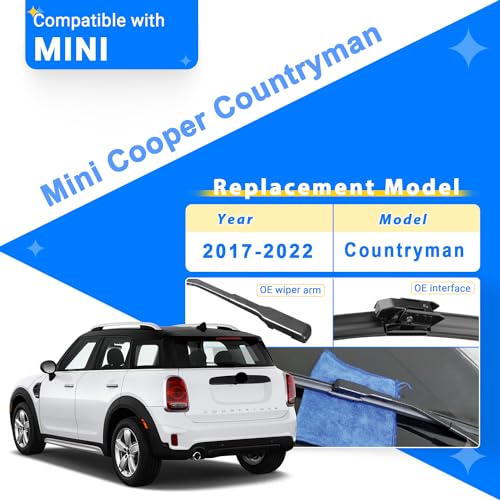 RAINTOK Windshield Wiper Blades Replacement for 2017-2022 Mini Cooper Countryman Original Factory Quality Front Rear Wipers Blade Set for My Car - 23" 21" 10" (Pack of 3) - Image 2
