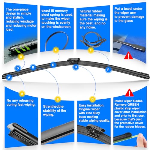 RAINTOK Windshield Wiper Blades Replacement for 2017-2022 Mini Cooper Countryman Original Factory Quality Front Rear Wipers Blade Set for My Car - 23" 21" 10" (Pack of 3) - Image 3