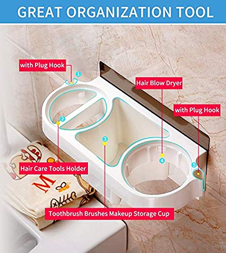 Gopendra Bathroom Hanging Rack Storage Organizer Accessories for Blow Dryer, Curl Iron, Hair Straightener, Brushes Stand Hair Dryer Holder(White) - Image 5