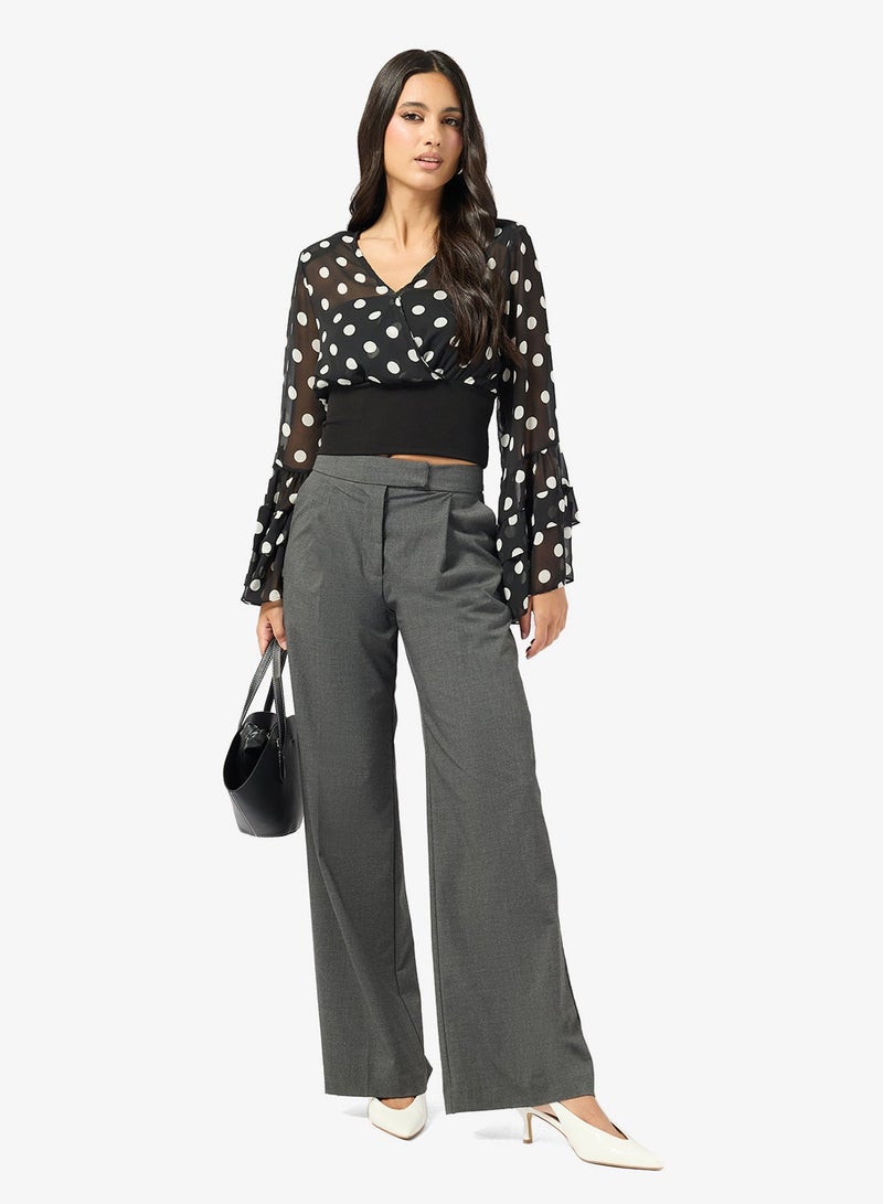 ELLA Polka Print Top With Flare Sleeves - Image 4