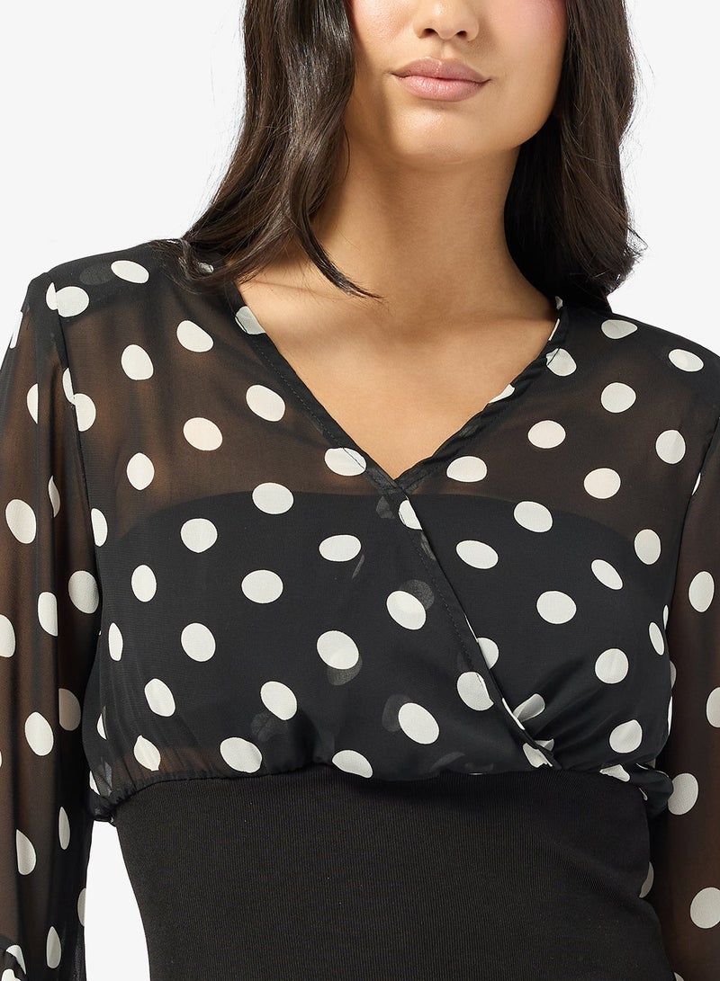 ELLA Polka Print Top With Flare Sleeves - Image 3