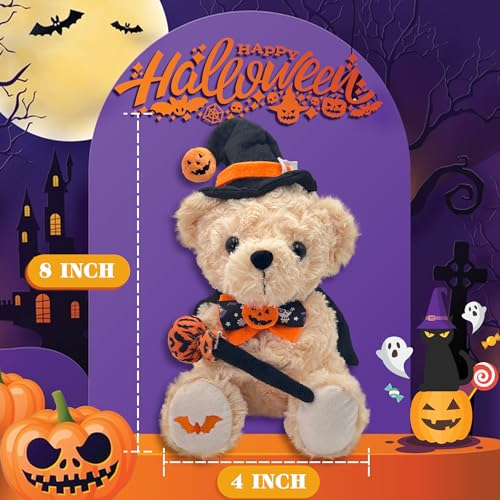 Numyawl Teddy Bear Stuffed Animal Wizard Bear Wizard Plush Toy for Party Decorations 8 Inch Cute Orange Bear Plushies Stuffed Animal with Pumpkin Hat Magic Wand - Image 5