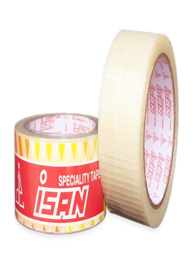 ISAN® Filament Tape Cross Fiber, Strong Transparent Fiberglass Reinforced Tape, Pilfer-Proof for heavy Strapping, Sealing Binding Packaging, 36mm (1.5" Approx) Width X 25Mtr Length (1 Pc.) - Image 1