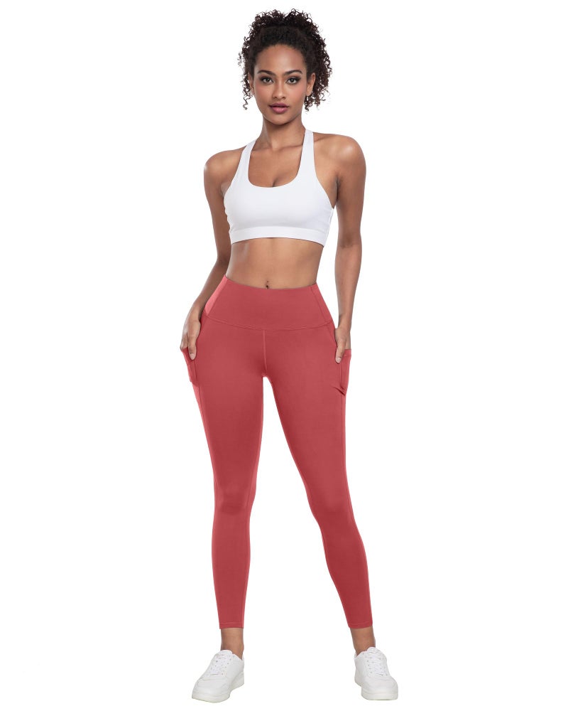 LZYVOO Leggings with Pockets for Women, 6 Packs Soft High Waisted Tummy Control Workout Yoga Pants(BlackGrayNavyWineXRedJGreen-M) - Image 2