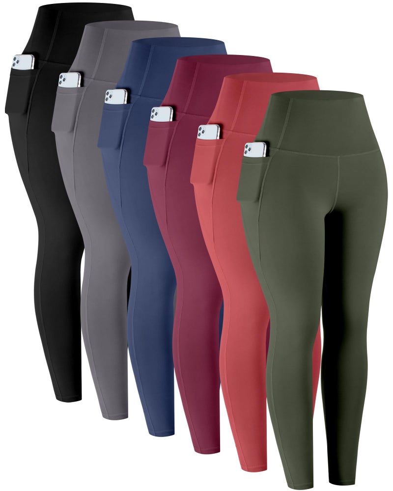 LZYVOO Leggings with Pockets for Women, 6 Packs Soft High Waisted Tummy Control Workout Yoga Pants(BlackGrayNavyWineXRedJGreen-M) - Image 1
