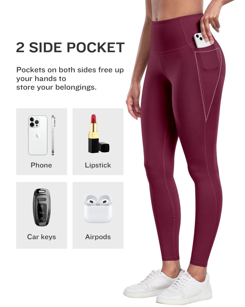 LZYVOO Leggings with Pockets for Women, 6 Packs Soft High Waisted Tummy Control Workout Yoga Pants(BlackGrayNavyWineXRedJGreen-M) - Image 3