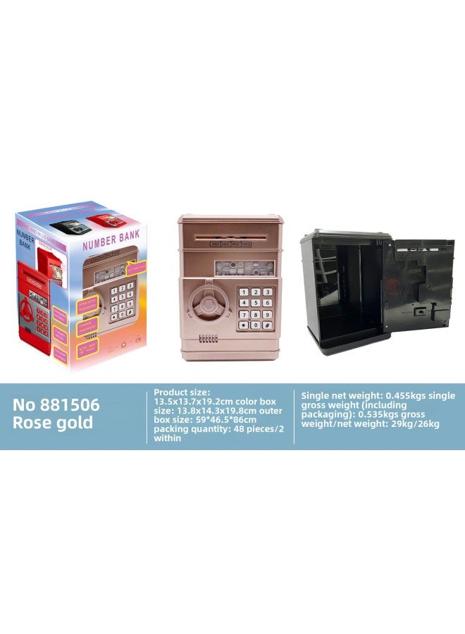 Simulation ATM Cash Machine Mini Password Safe Deposit Box Piggy Bank Automatic Roll Money Piggy Bank Children's Toys-Color:881506[rose Gold Spray Paint] Piggy Bank [minimum Bid Of 48 Pieces] - Image 1