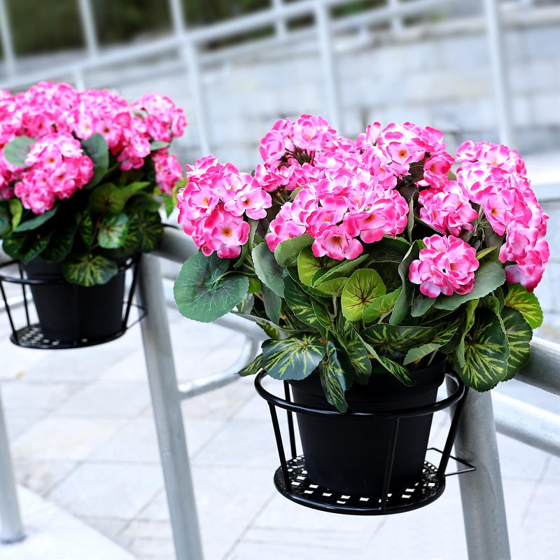 Tobilu Set of 2 Artificial Flowers Potted for Outdoor, Pre-Made Faux Geranium Plants in Pots UV Resistant Pink Silk Fake Flower Large Potted Plant for Gardens Yards Patios Paths Home Decor - Pink - Image 3