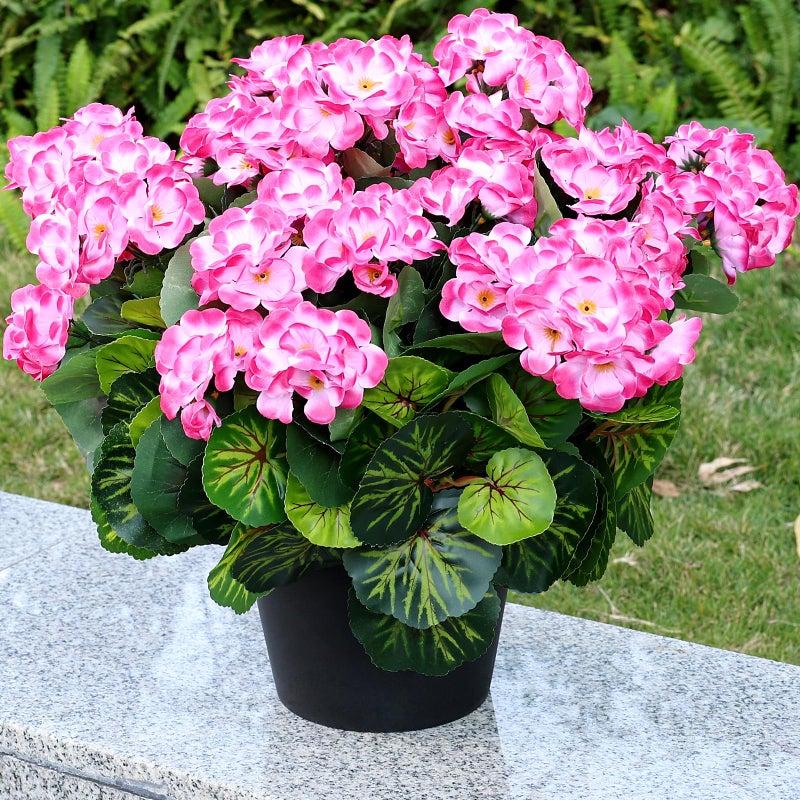 Tobilu Set of 2 Artificial Flowers Potted for Outdoor, Pre-Made Faux Geranium Plants in Pots UV Resistant Pink Silk Fake Flower Large Potted Plant for Gardens Yards Patios Paths Home Decor - Pink - Image 1