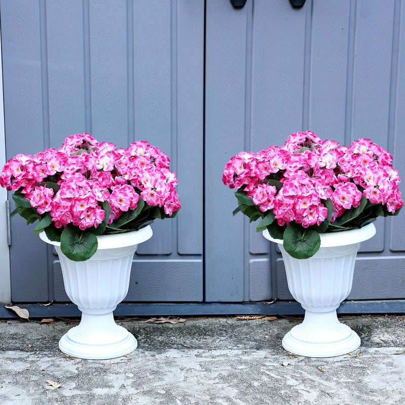 Tobilu Set of 2 Artificial Flowers Potted for Outdoor, Pre-Made Faux Geranium Plants in Pots UV Resistant Pink Silk Fake Flower Large Potted Plant for Gardens Yards Patios Paths Home Decor - Pink - Image 5