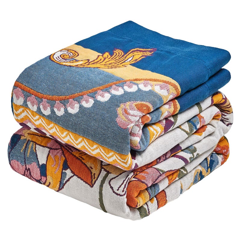 MSGKV Boho Throw Blanket 60"x80" Bed Floral 100% Cotton Blanket Spring Breathable Lightweight Twin Couch Blankets All Seasons Home Decor Muslin - Image 1