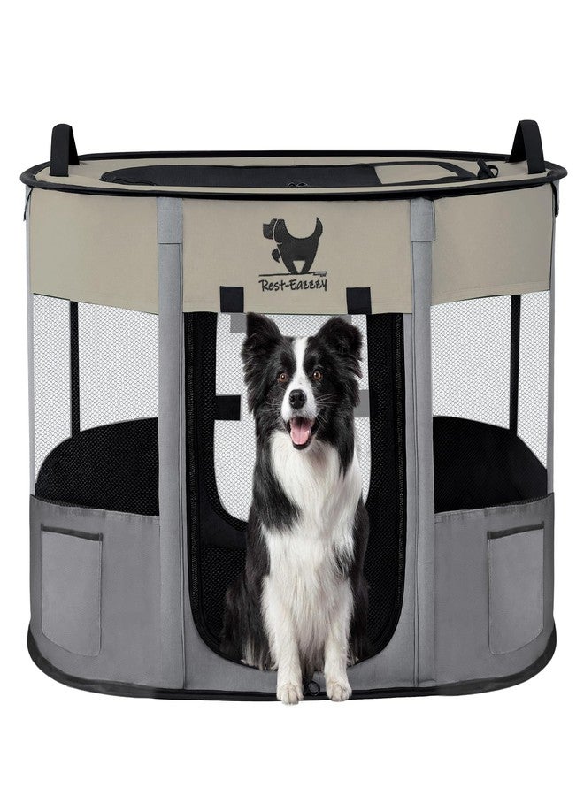 Rest-Eazzzy Dog Playpen, Foldable Kitten Playpen for Medium Dogs, Portable Pet Puppy Playpen with Removable Shade Cover, Indoor Outdoor Travel Camping Use for Small Pets with Carrying Case (XL, Grey) - Image 1