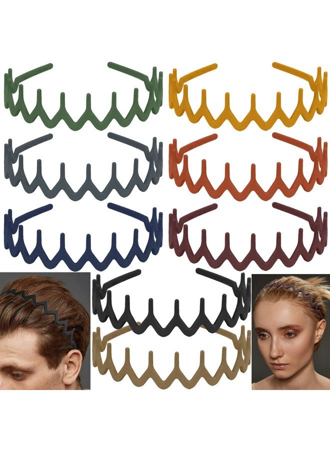 LAPOHI 8 Pcs Non Slip Fashion Effortless Plastic Headbands With Teeth Comb Skinny Hair Bands For Women Men Teen Girls Comb Teeth Morandi - Image 1