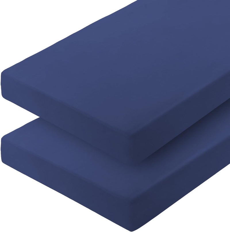 URZGU Cot Sheets 31" x 75", 2 Pack Cot Size Sheet Fitted for Narrow Twin Mattress/RVs Bunk/Guest Beds/Army Cots/Trifold Mattress/Travel Size Mattress, Ultra Soft & Breathable Camper RV Bunk Bed Sheets, Navy - Image 1