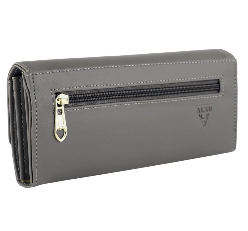 ALSU Women's Hand Wallet Purse Clutch | Phone Pocket | Coin Pocket | 4 Card Slots (Grey) - Image 3