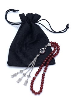 Subhati Prayer Beads ( Misbah ) with metal Parts and Agate Stone | 8 MM Beads - 45 Pcs  - Image 3