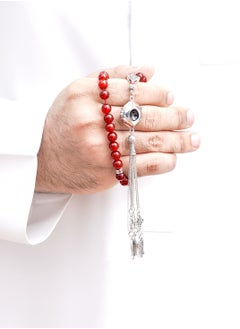 Subhati Prayer Beads ( Misbah ) with metal Parts and Agate Stone | 8 MM Beads - 45 Pcs  - Image 1