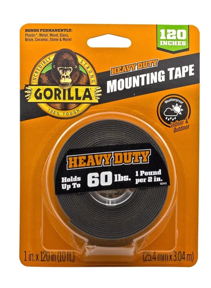شريط تثبيت Gorilla شديد التحمل مزدوج الجوانب، مقاس XL، 1 بوصة × 120 بوصة، أسود، (عبوة من قطعة واحدة) - Image 1