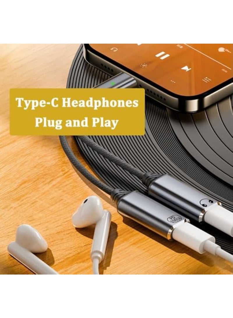 SYOSI محول USB C مقسم - كابل دنجيل صوتي مزدوج USB C لسماعات الرأس والشاحن مع شحن سريع PD 100W لهواتف iPhone 16/15، iPad، MacBook، Galaxy S24/S23، والمزيد (رمادي) - Image 4