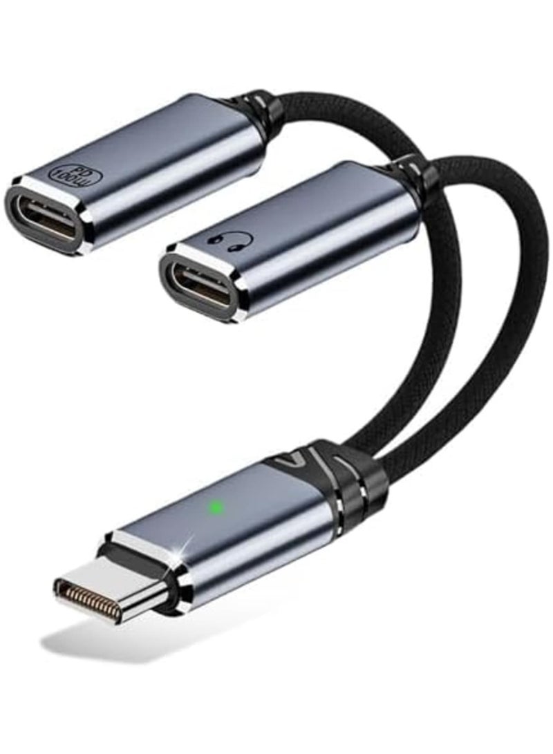 SYOSI محول USB C مقسم - كابل دنجيل صوتي مزدوج USB C لسماعات الرأس والشاحن مع شحن سريع PD 100W لهواتف iPhone 16/15، iPad، MacBook، Galaxy S24/S23، والمزيد (رمادي) - Image 1