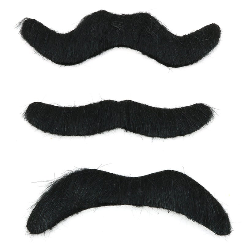 Skeleteen Self Adhesive Party Mustaches - Hairy Fake Black Sticker Mustache - 3 Piece Set - Image 1