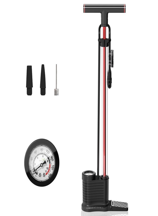 Veltuno Bike Pump with Transparent Cylinder & Precision Gauge, 160 PSI High-Pressure Air Pump for Presta & Schrader Valves - Fast, Effortless Inflation for Cars, Bike, E-Bike, Ball, Balloon (Red) - Image 1