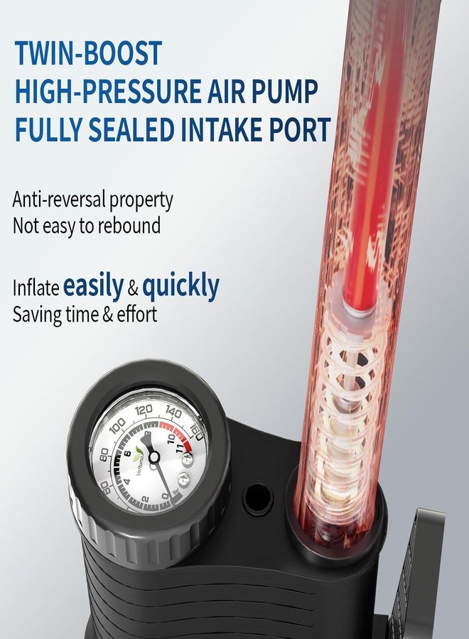 Veltuno Bike Pump with Transparent Cylinder & Precision Gauge, 160 PSI High-Pressure Air Pump for Presta & Schrader Valves - Fast, Effortless Inflation for Cars, Bike, E-Bike, Ball, Balloon (Red) - Image 4