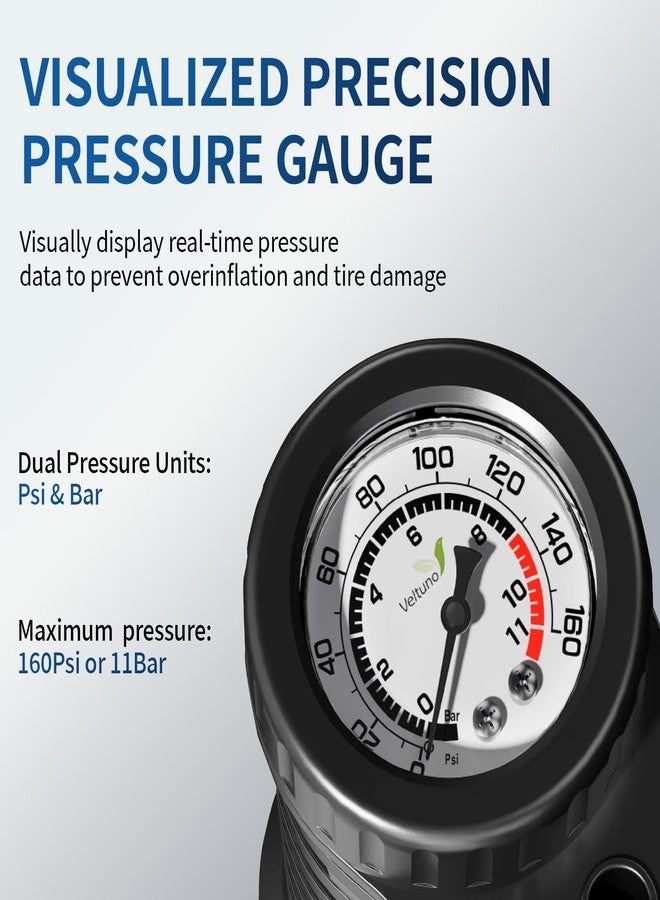 Veltuno Bike Pump with Transparent Cylinder & Precision Gauge, 160 PSI High-Pressure Air Pump for Presta & Schrader Valves - Fast, Effortless Inflation for Cars, Bike, E-Bike, Ball, Balloon (Red) - Image 5