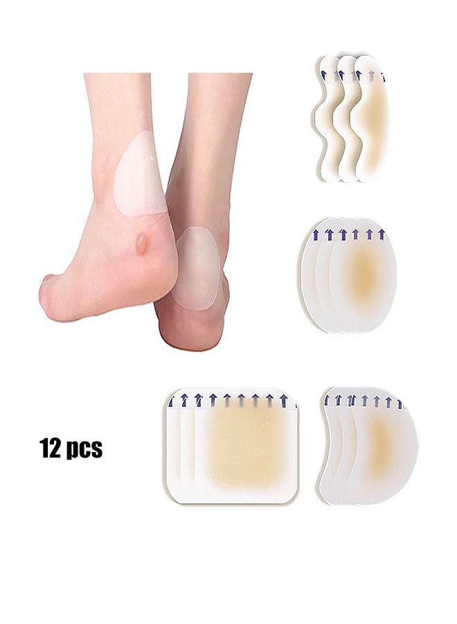 Generic 12 Pcs Gel Blister Cushions Blister Gel Guard Pads Heel Blister Patches Waterproof Hydrocolloid Bandages Adhesive Foot Blister Pads For Fingers Toes Forefoot Heel Healing Blister Cushions  - Image 1