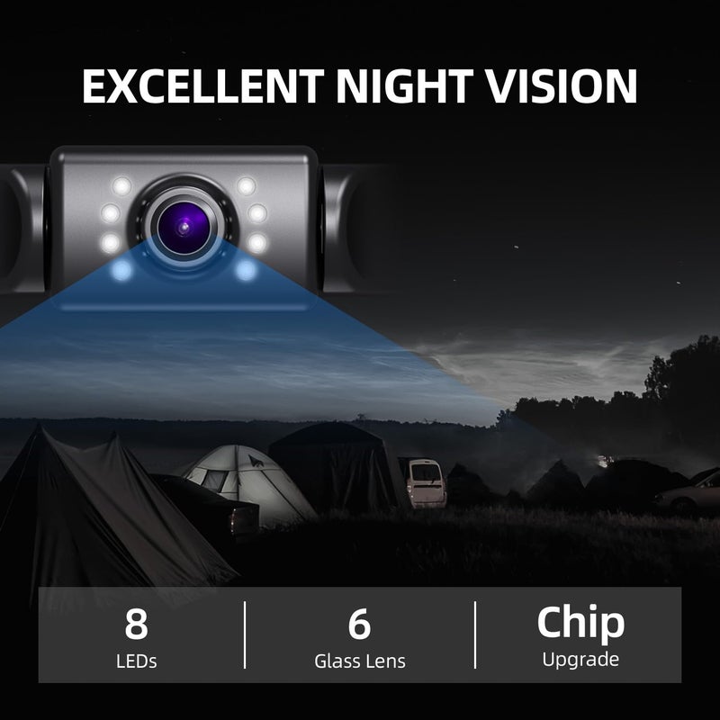 eRapta كاميرا احتياطية eRapta 4.3''HD 1080P مجموعة شاشة عرض أمامية وخلفية IP69 مقاومة للماء رؤية ليلية خطوط شبكة DIY للسيارات والشاحنات والمركبات الترفيهية والجرارات والحافلات والمقطورات وشاحنات البيك أب A43 - Image 5