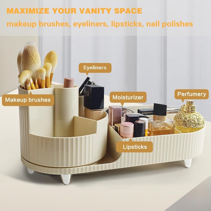 JOLYMIT Multifunctional Rotating Desk Makeup Brush Organizers, Cute Pencil Cup Pot for Office School Home, Rotating Cosmetics Brush Holder with Drawers for Bathroom (Multicolor / 1 Pcs) - Image 4