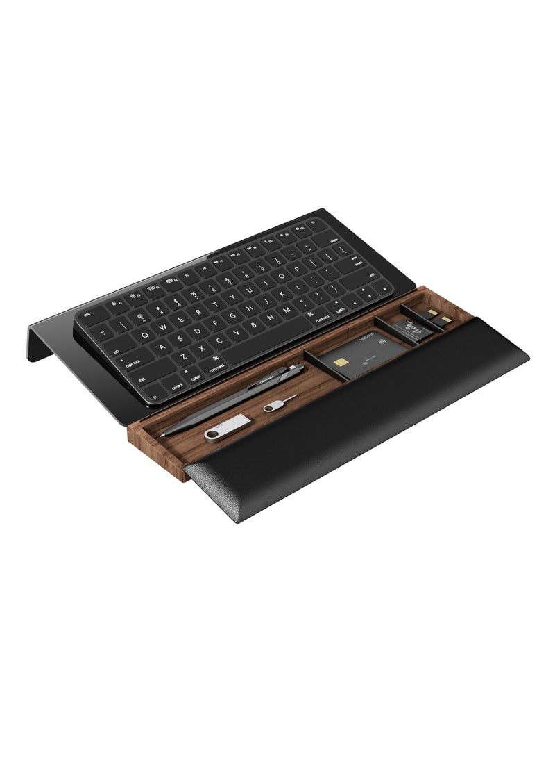 Ergonomic Keyboard Wrist Rest with Storage Organizer – Soft Leather Cushion, Anti-Slip Pads, Wood Support, Relieves Wrist Fatigue, Keyboard Height Riser Stand (Keyboard Not Included)  - Image 1