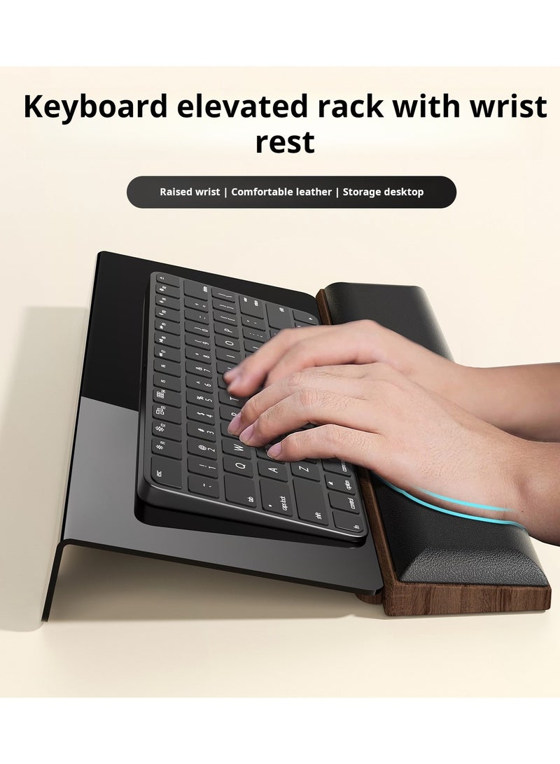 Ergonomic Keyboard Wrist Rest with Storage Organizer – Soft Leather Cushion, Anti-Slip Pads, Wood Support, Relieves Wrist Fatigue, Keyboard Height Riser Stand (Keyboard Not Included)  - Image 2