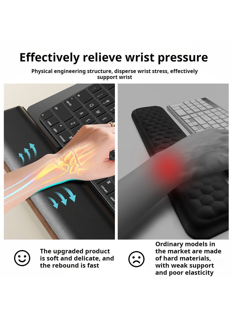 Ergonomic Keyboard Wrist Rest with Storage Organizer – Soft Leather Cushion, Anti-Slip Pads, Wood Support, Relieves Wrist Fatigue, Keyboard Height Riser Stand (Keyboard Not Included)  - Image 4